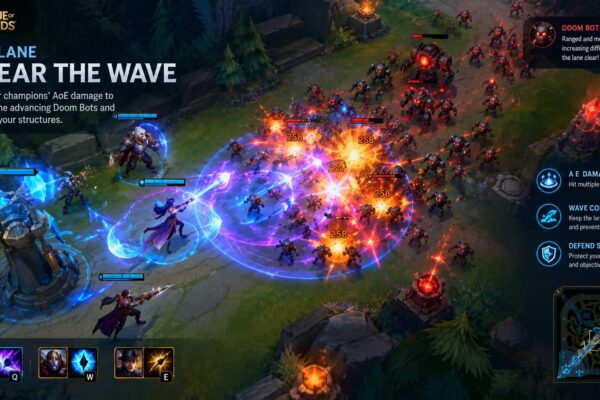 Doom Bots wave clear against a large incoming enemy wave